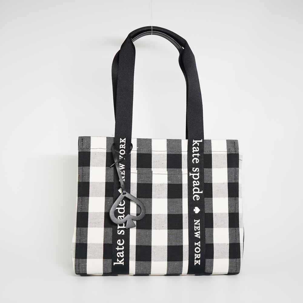 Black and White Buffalo Check Plaid Monogram Tote Bag